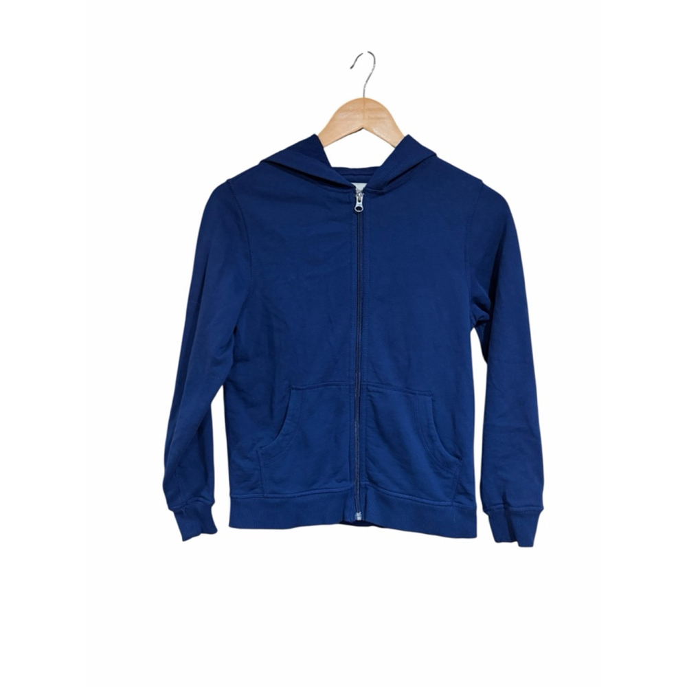 Hanna Andersson Zip Hoodie Navy Blue Cotton Cozy Minimalist Kids 140